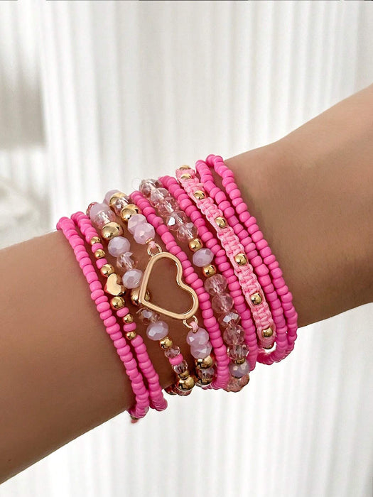 Shein Juego de 10 pulseras de cuentas bohemias hechas a mano con forma de corazón para mujer - Quierox - Tienda Online