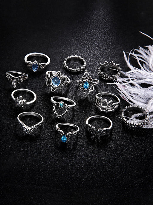 Shein Juego de 13 anillos de aleación de zinc vintage al azar con forma de tortuga y corazón para mujer - Quierox - Tienda Online