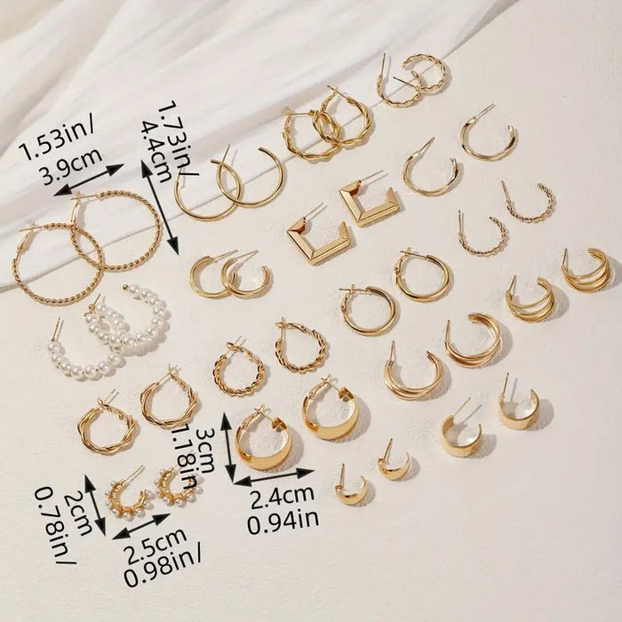 Shein Juego de 18 pares de pendientes de aro de aleación, elegantes y sexys, adornados con perlas de imitación - Quierox - Tienda Online