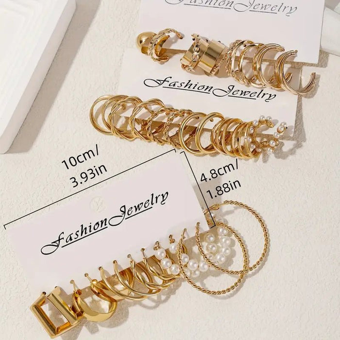 Shein Juego de 18 pares de pendientes de aro de aleación, elegantes y sexys, adornados con perlas de imitación - Quierox - Tienda Online