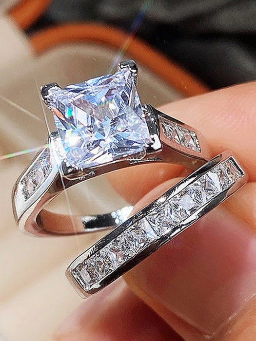 SHEIN Juego de 2 anillos de cristal artificial cuadrados de moda - Quierox - Tienda Online