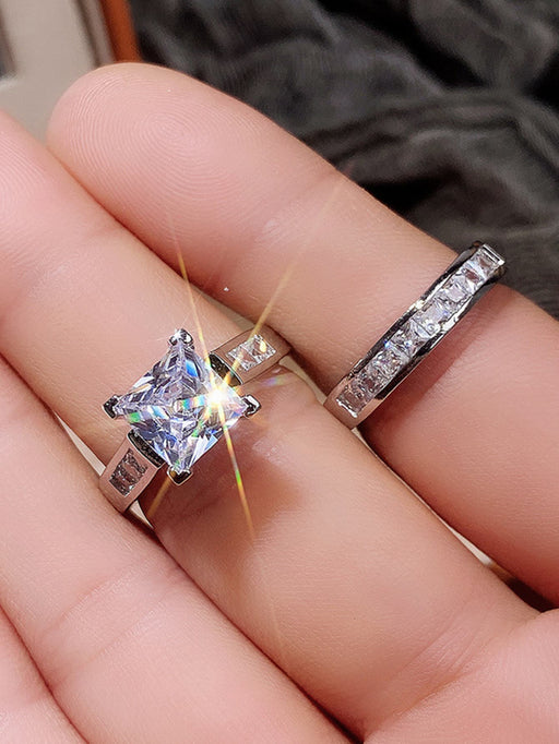 SHEIN Juego de 2 anillos de cristal artificial cuadrados de moda - Quierox - Tienda Online