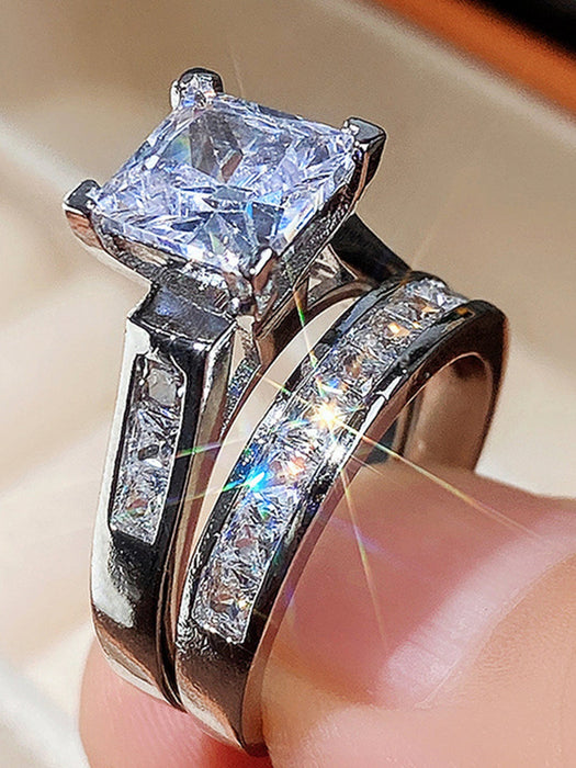 SHEIN Juego de 2 anillos de cristal artificial cuadrados de moda - Quierox - Tienda Online