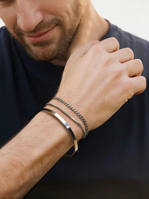 SHEIN Juego de 3 pulseras ajustables en forma de C de acero inoxidable plateado - Quierox - Tienda Online