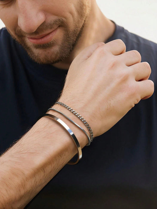 SHEIN Juego de 3 pulseras ajustables en forma de C de acero inoxidable plateado - Quierox - Tienda Online
