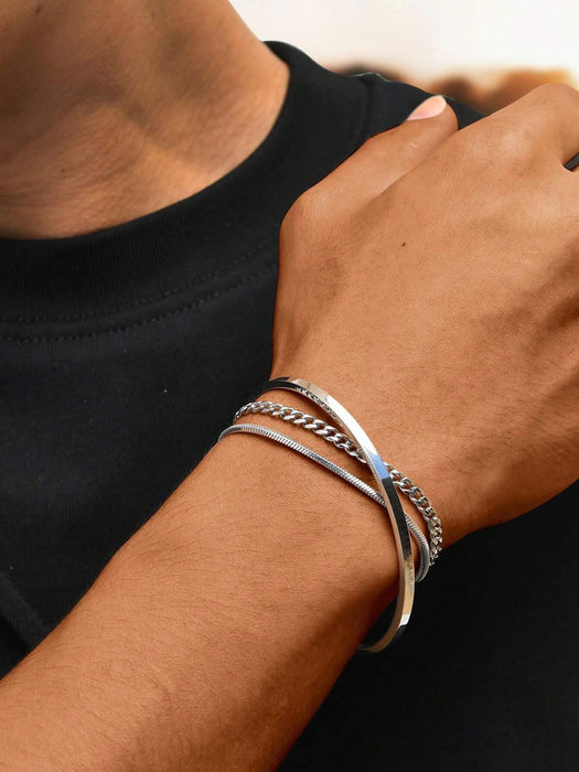 SHEIN Juego de 3 pulseras ajustables en forma de C de acero inoxidable plateado - Quierox - Tienda Online
