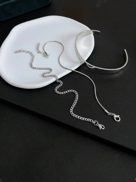SHEIN Juego de 3 pulseras ajustables en forma de C de acero inoxidable plateado - Quierox - Tienda Online