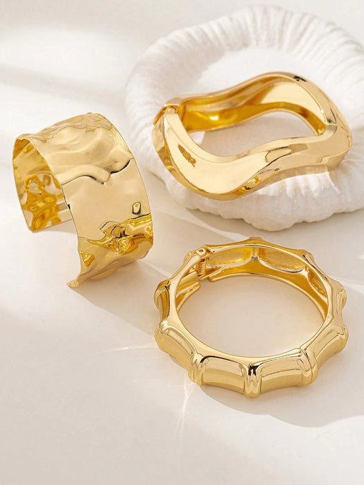 SHEIN Juego de 3 pulseras asimétricas minimalistas con nudo de bambú, diseño geométrico dorado - Quierox - Tienda Online