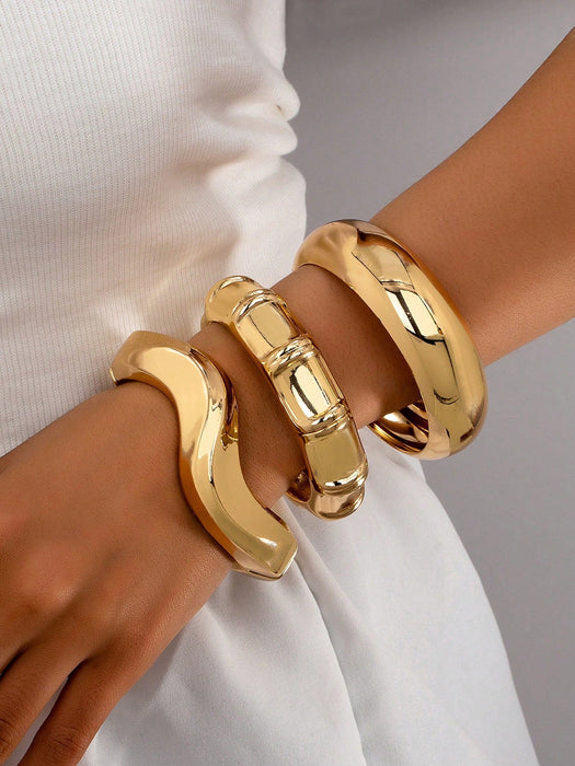 SHEIN Juego de 3 pulseras asimétricas minimalistas con nudo de bambú, diseño geométrico dorado - Quierox - Tienda Online