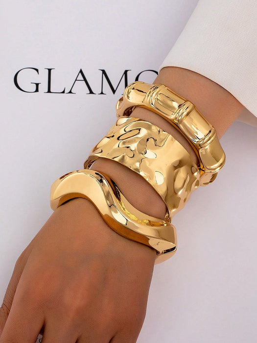 SHEIN Juego de 3 pulseras asimétricas minimalistas con nudo de bambú, diseño geométrico dorado - Quierox - Tienda Online