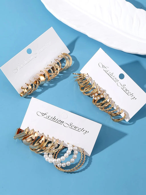 Shein Juego de 36 piezas de pendientes geométricos de perlas de imitación - Quierox - Tienda Online