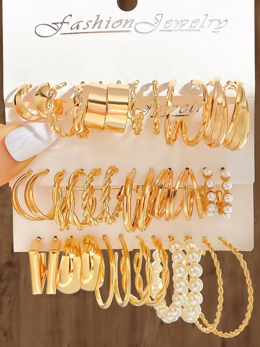 Shein Juego de 36 piezas de pendientes geométricos de perlas de imitación - Quierox - Tienda Online