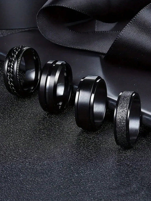 Shein Juego de 4 anillos con diseño en relieve negro - Quierox - Tienda Online