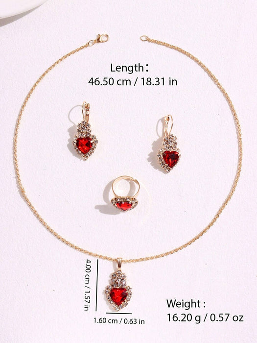 Shein Juego de 4 piezas de collar, pendientes y anillo de color rojo, sencillo y lujoso - Quierox - Tienda Online