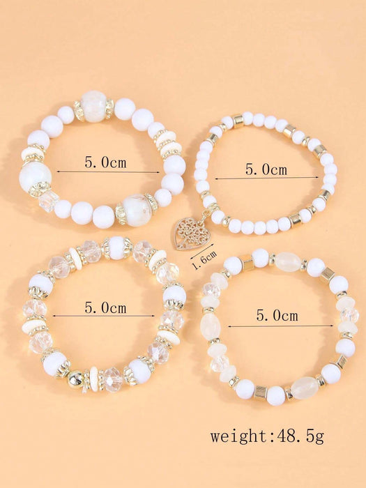Shein Juego de 4 pulseras con dijes de corazón y cuentas - Quierox - Tienda Online