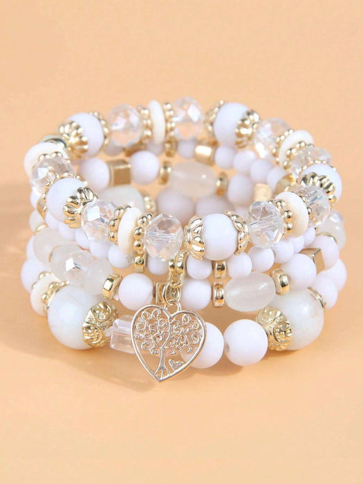 Shein Juego de 4 pulseras con dijes de corazón y cuentas - Quierox - Tienda Online