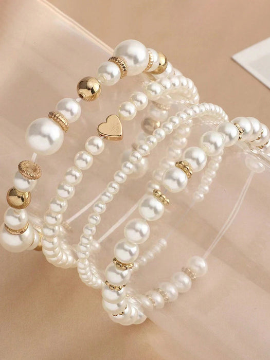 Shein Juego de 4 pulseras de perlas multicapa, sencillas y elegantes, para niña, para uso diario - Quierox - Tienda Online