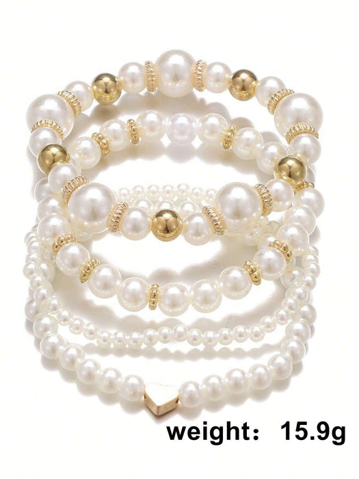 Shein Juego de 4 pulseras de perlas multicapa, sencillas y elegantes, para niña, para uso diario - Quierox - Tienda Online