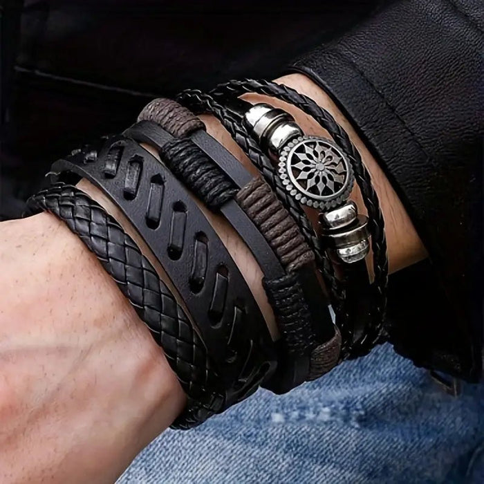 Shein Juego de 4 Pulseras para hombre de cuero punk de moda para hombre - Quierox - Tienda Online