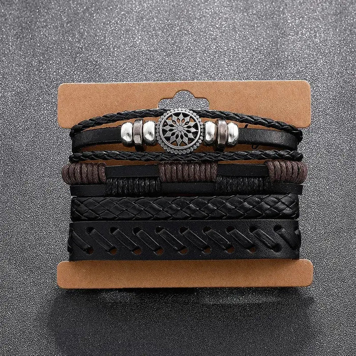 Shein Juego de 4 Pulseras para hombre de cuero punk de moda para hombre - Quierox - Tienda Online