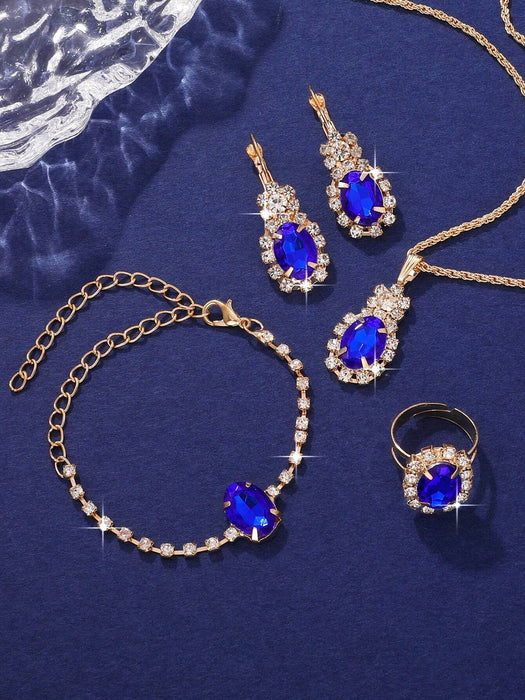 Shein Juego de 5 piezas de joyería con decoración de diamantes de imitación glamorosos para mujer - Quierox - Tienda Online