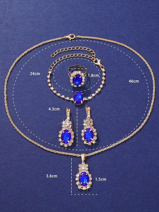 Shein Juego de 5 piezas de joyería con decoración de diamantes de imitación glamorosos para mujer - Quierox - Tienda Online