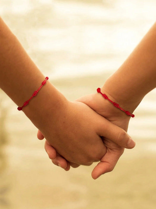 Shein Juego de 6 pulseras tejidas con personalidad minimalista hechas a mano con siete nudos rojos - Quierox - Tienda Online