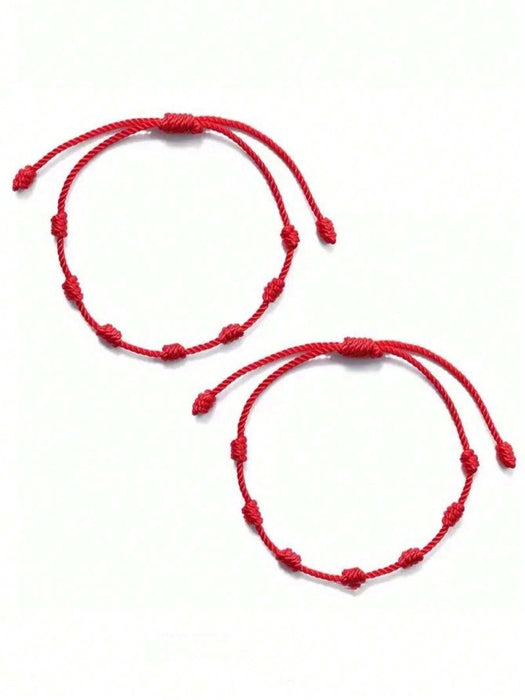 Shein Juego de 6 pulseras tejidas con personalidad minimalista hechas a mano con siete nudos rojos - Quierox - Tienda Online
