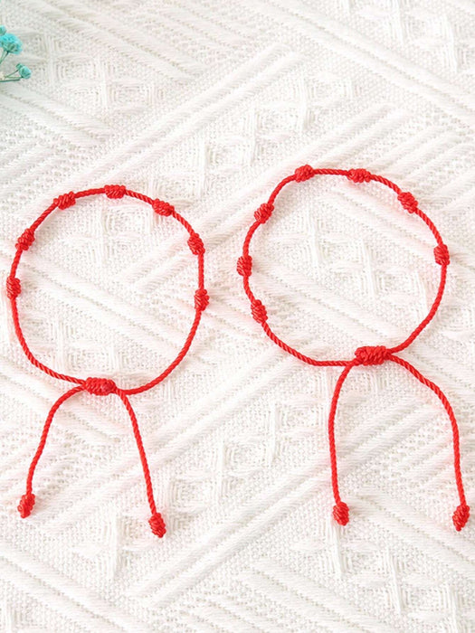 Shein Juego de 6 pulseras tejidas con personalidad minimalista hechas a mano con siete nudos rojos - Quierox - Tienda Online