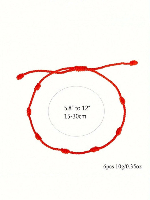Shein Juego de 6 pulseras tejidas con personalidad minimalista hechas a mano con siete nudos rojos - Quierox - Tienda Online