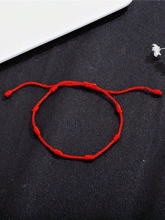 Shein Juego de 6 pulseras tejidas con personalidad minimalista hechas a mano con siete nudos rojos - Quierox - Tienda Online