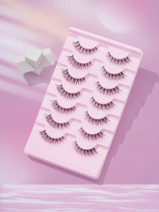 Shein Juego de 7 pares de pestañas postizas de rizo en forma de D, de aspecto natural, transparentes, con tallo cruzado - Quierox - Tienda Online