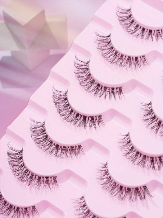 Shein Juego de 7 pares de pestañas postizas de rizo en forma de D, de aspecto natural, transparentes, con tallo cruzado - Quierox - Tienda Online