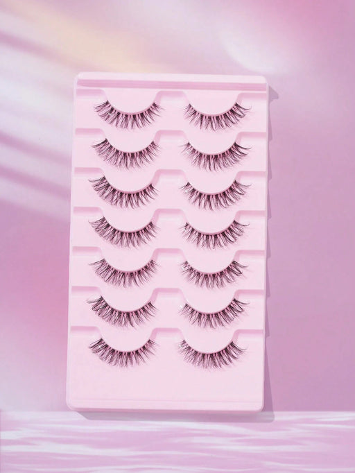 Shein Juego de 7 pares de pestañas postizas de rizo en forma de D, de aspecto natural, transparentes, con tallo cruzado - Quierox - Tienda Online