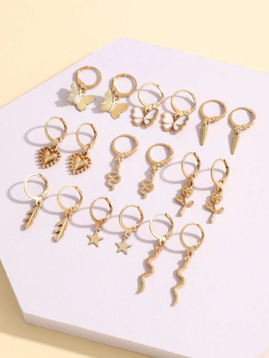 Shein Juego de 9 pares de pendientes decorativos de moda - Quierox - Tienda Online