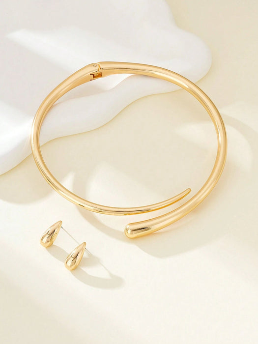 SHEIN Juego de collar y pendientes de gota de agua de aleación, sencillos y elegantes - Quierox - Tienda Online