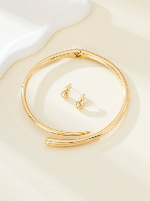 SHEIN Juego de collar y pendientes de gota de agua de aleación, sencillos y elegantes - Quierox - Tienda Online