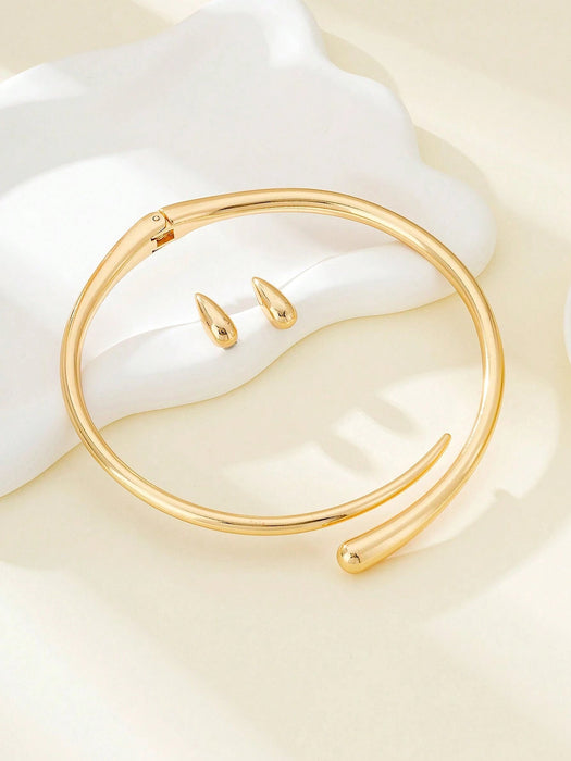 SHEIN Juego de collar y pendientes de gota de agua de aleación, sencillos y elegantes - Quierox - Tienda Online