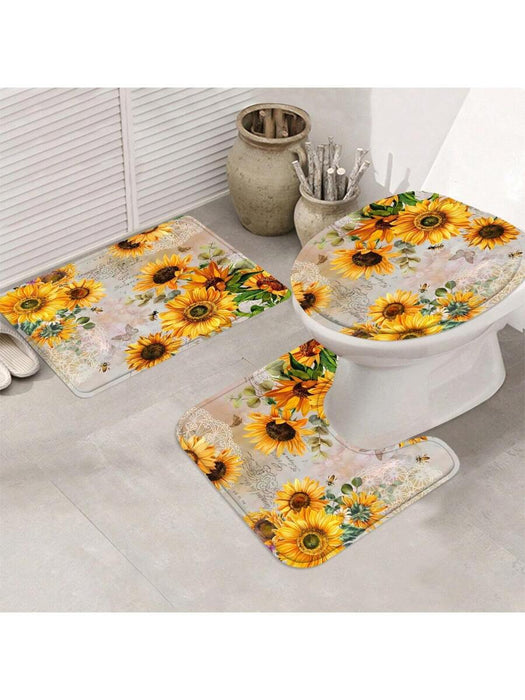 Shein Juego de cortina o tapete de ducha con estampado de girasoles - Quierox - Tienda Online