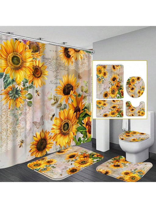 Shein Juego de cortina o tapete de ducha con estampado de girasoles - Quierox - Tienda Online