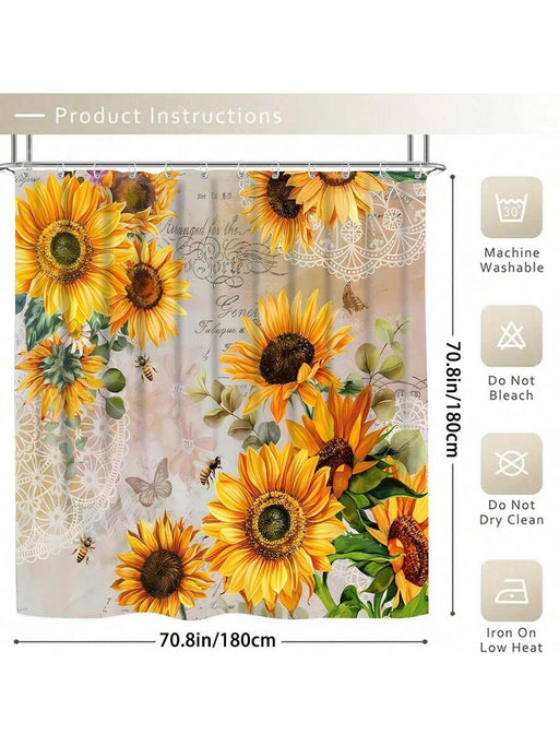 Shein Juego de cortina o tapete de ducha con estampado de girasoles - Quierox - Tienda Online