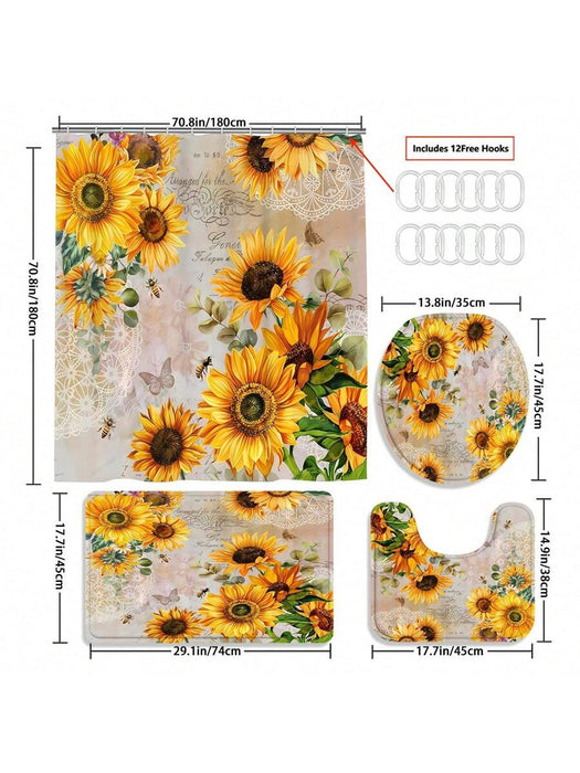 Shein Juego de cortina o tapete de ducha con estampado de girasoles - Quierox - Tienda Online