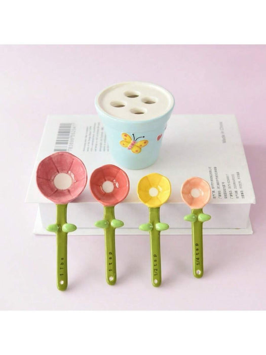 Shein Juego de cucharas medidoras con diseño floral de mariposa (1 base + 5 cucharas) - Quierox - Tienda Online