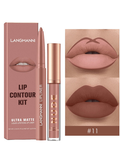 SHEIN Juego de Delineador Labial y Pintalabios Líquido, Resistente al Agua y Sudoración - Quierox - Tienda Online