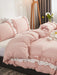 Shein Juego de funda nórdica rosa con volantes ropa de cama estilo bohemio rústico de 3 piezas - Quierox - Tienda Online
