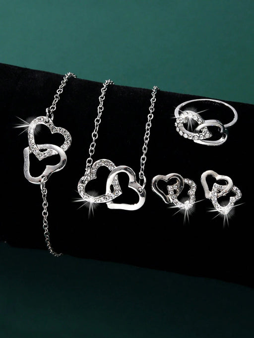 SHEIN Juego de joyería de lujo con diseño de corazón hueco doble - Quierox - Tienda Online