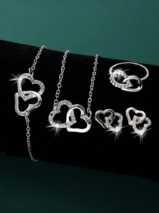 SHEIN Juego de joyería de lujo con diseño de corazón hueco doble - Quierox - Tienda Online
