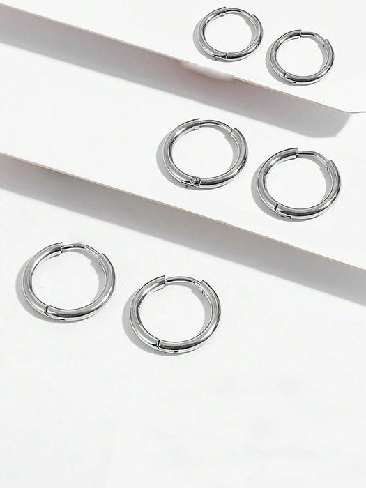 Shein Juego de pendientes de aro circulares de acero inoxidable, estilo bohemio, plateados, sencillos y modernos - Quierox - Tienda Online