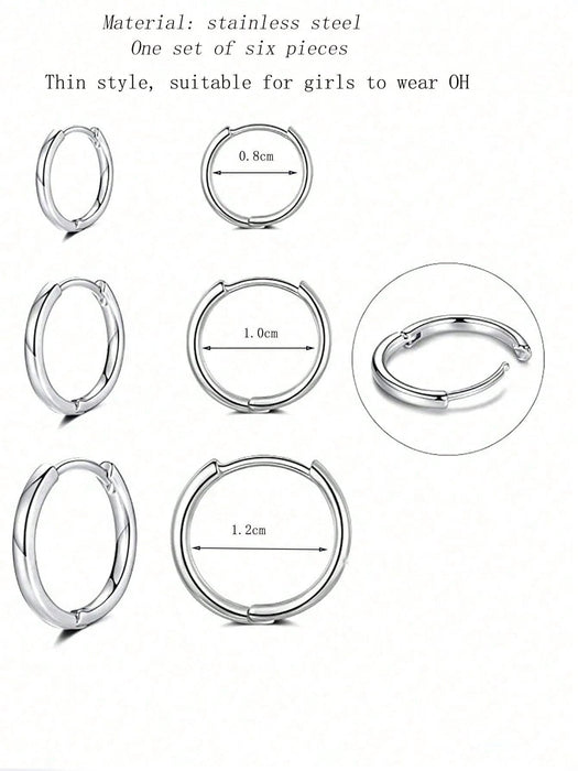Shein Juego de pendientes de aro circulares de acero inoxidable, estilo bohemio, plateados, sencillos y modernos - Quierox - Tienda Online