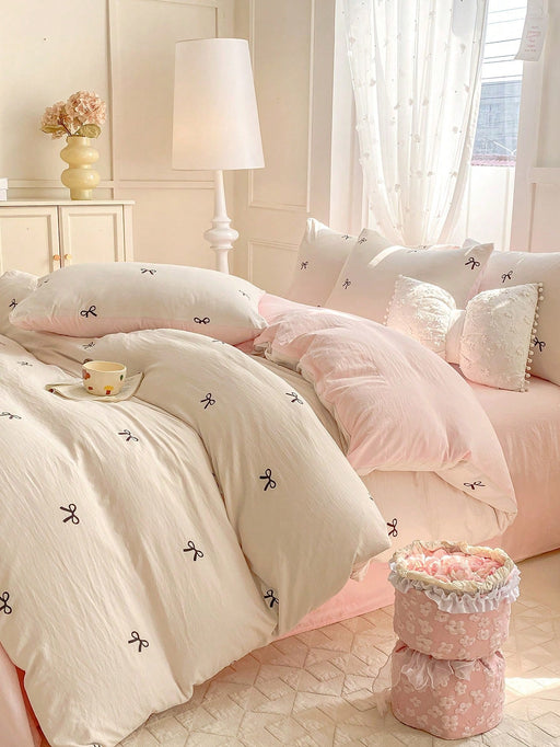 Shein Juego de ropa de cama de poliéster estampado de 3 piezas con diseño de lazos - Quierox - Tienda Online
